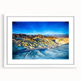 Abstract art print of Death Valley in muted earth tones on a white framed canvas, suitable for dining room decor.