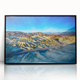 Large abstract wall art depicting Death Valley in muted earth tones, framed in black acrylic.