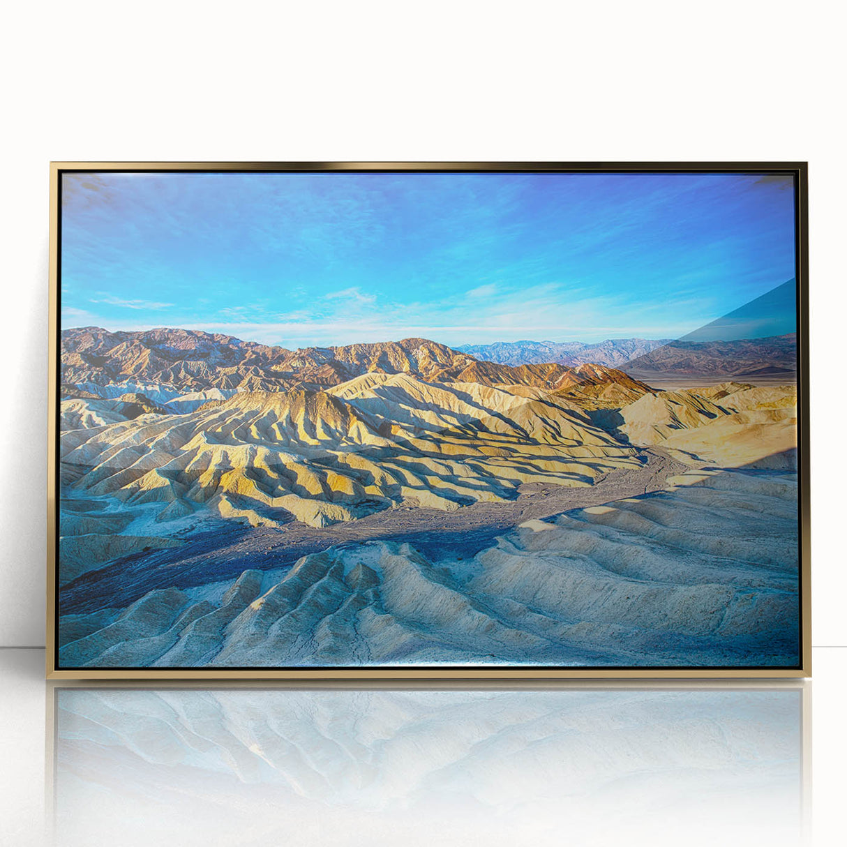 Framed acrylic print of Death Valley with muted earth tones, ideal for modern art wall decor.