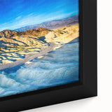 Extra large framed canvas featuring a textured depiction of Death Valley in black with colorful accents.