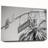 Large abstract depiction of the Hollywood skyline in muted gray and blue tones on acrylic glass.