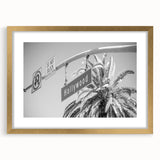 Extra large abstract art print of the Hollywood scenery in textured gold frame, ideal for living room decor.
