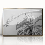 Mid-century modernist style large art print of the Hollywood, California scenery in gold tones on framed acrylic.