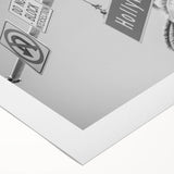 Art deco poster of Hollywood, California with muted gold and blue tones on rolled canvas, suitable for dining room decor.