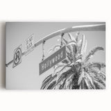 Large black and white stretched canvas of the Hollywood, California skyline, suitable for kitchen wall art.