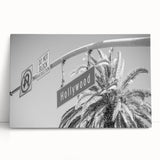 Black and white stretched canvas featuring a large Hollywood, California scenery.