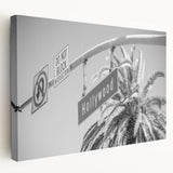 Side view of a large stretched canvas featuring the Hollywood, California scenery in muted earth tones.