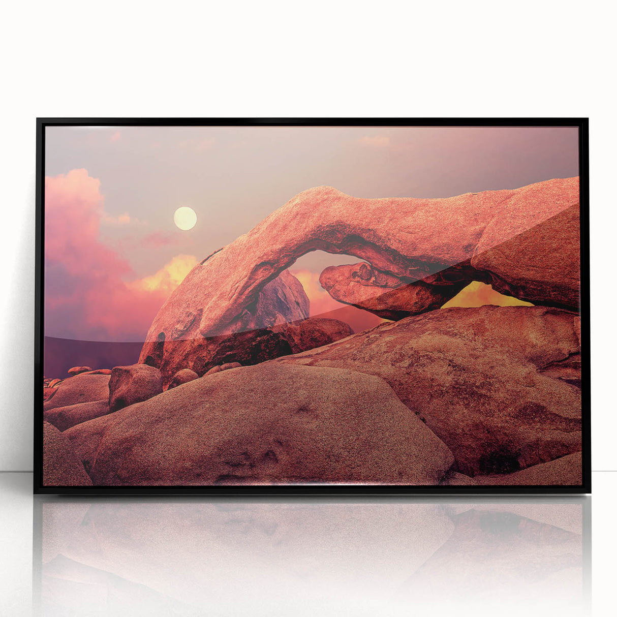 Large abstract wall art depicting Joshua Tree landscape in muted earth tones on a framed acrylic.