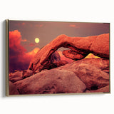 Framed canvas depicting a Joshua Tree landscape in muted earth tones, ideal for bedroom wall art.