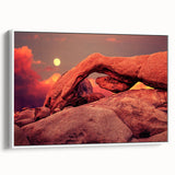 Vintage poster art of Joshua Tree, featuring a vibrant color palette on a framed canvas, ideal for living room decor.