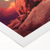 Art deco poster of Joshua Tree, featuring muted earth tones on rolled canvas, suitable for dining room or bathroom wall art.