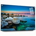 Acrylic print of Lake Tahoe with vivid blue and green hues, suitable for bedroom or dining room decor.