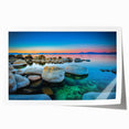 Extra large rolled print of Lake Tahoe with muted blue and green tones, ideal for art wall dining room.