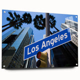 Acrylic print of a large abstract depiction of Los Angeles skyline in muted earth tones.