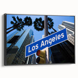Black and white framed canvas of Los Angeles landscape, ideal for bedroom wall art.