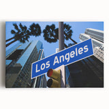 Black and white photo of Los Angeles skyline on stretched canvas, ideal for kitchen wall art.
