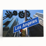 Black and white photograph of Los Angeles cityscape on stretched canvas, ideal for kitchen wall art or bedroom decor.
