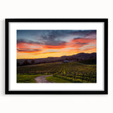 Abstract art print of California's Napa Valley in vibrant colors on a textured, extra large canvas, framed in black.