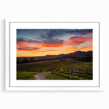 Abstract art print of Napa Valley in muted earth tones on a framed canvas, suited for dining room decor.