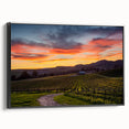 Black and white framed canvas of Napa Valley landscape, ideal for bedroom wall art.
