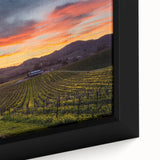 Extra large black wall art featuring a textured depiction of Napa Valley on a framed canvas, with vibrant colors.