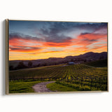 Framed canvas depicting a vintage-style landscape painting of Napa Valley in muted gold and black tones.