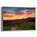 Landscape art painting of Napa Valley on framed canvas, featuring colorful vineyard scenery, ideal for dining room decor.