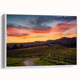 Vintage poster art of Napa Valley on a framed canvas, featuring vibrant colors, ideal for living room decor.