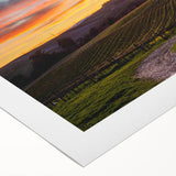 Art deco poster of Napa Valley in earthy green and brown tones on rolled canvas, suitable for dining room decor.