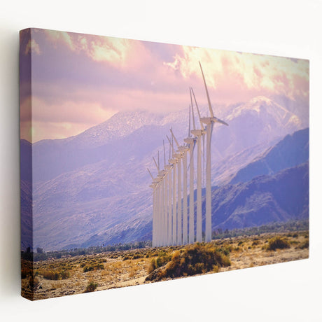 Palm Springs landscape featuring a row of palm trees against a sunset sky on large stretched canvas.