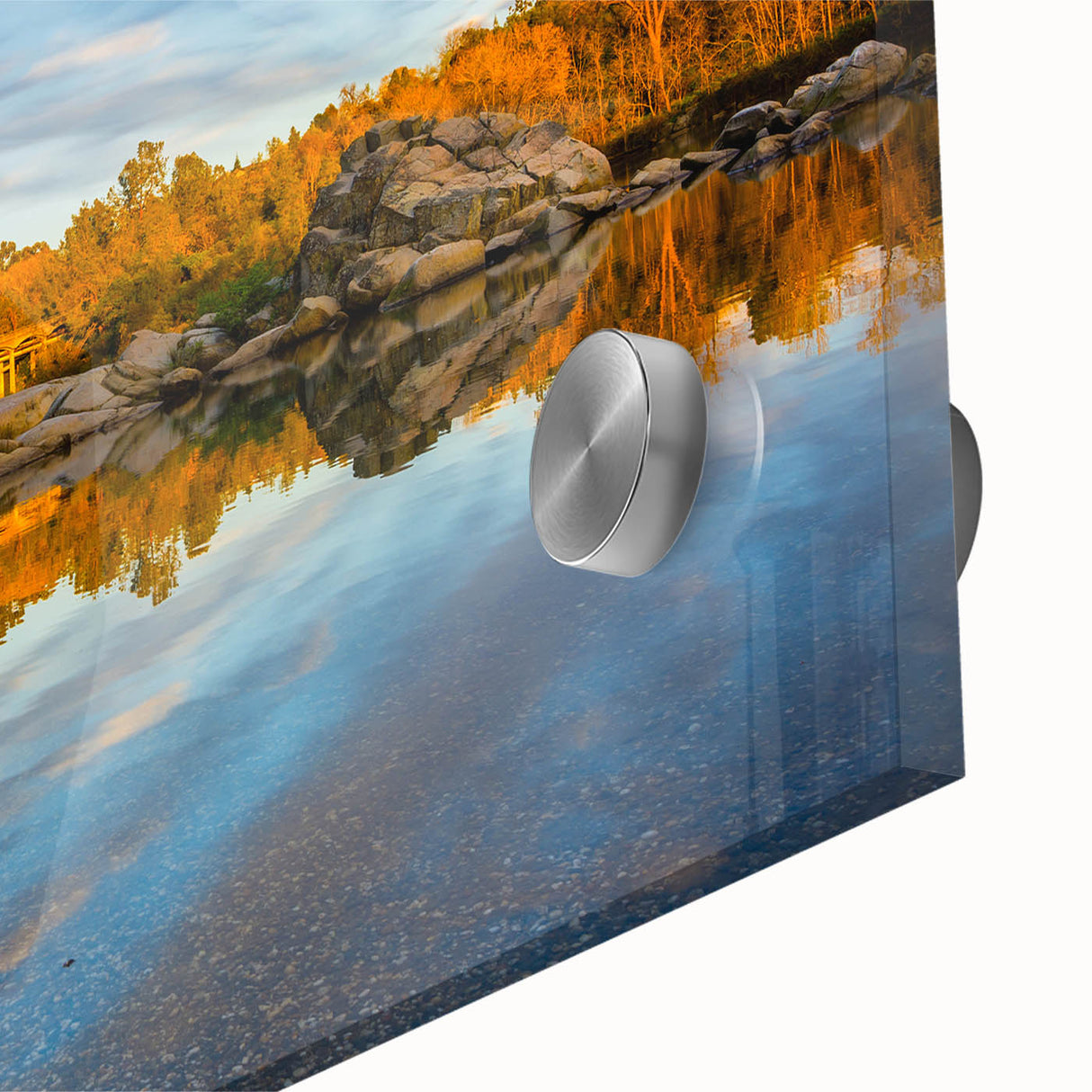 Large abstract wall art featuring Sacramento scenery in mid-century modernist style on acrylic glass.