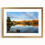 Extra large abstract art print of Sacramento scenery in textured style, with gold frame, ideal for living room decor.