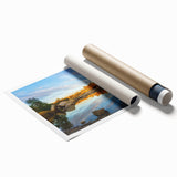 Extra large rolled print of Sacramento scenery with floral art in soft pastel shades.