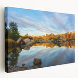 Large art print of the Sacramento skyline in muted earth tones on stretched canvas, ideal for kitchen wall decor.