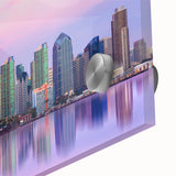 Large abstract wall art of San Diego scenery in muted earth tones on acrylic glass, suitable for dining room ambiance.