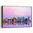 Black and white framed canvas of San Diego landscape, ideal for bedroom wall decor.