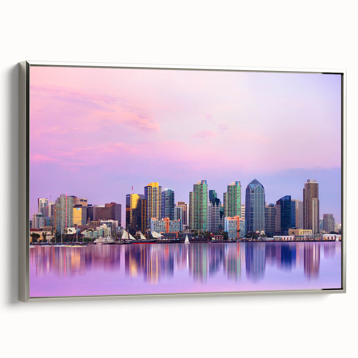 Landscape art painting of San Diego with colorful palette on framed canvas, suitable for living room decor.