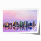 Rolled print of San Diego scenery with floral elements in soft pastel colors, suitable for art wall dining room.