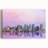 Black and white stretched canvas of San Diego skyline, ideal for kitchen wall art.