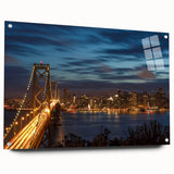 Acrylic print of the San Francisco skyline in muted blue and gray tones, suitable for bedroom or dining room decor.