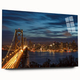Acrylic print of San Francisco skyline in muted blues and grays, ideal for bedroom or dining room art.