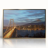 Acrylic print of San Francisco skyline with golden hues, in mid-century modernist style, suitable for modern art wall decor.