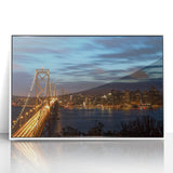 Acrylic print of San Francisco skyline in art deco style with muted gray and blue tones, ideal for modern art wall decor.