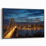 Black and white landscape art painting of San Francisco on framed canvas, suitable for bedroom decor.