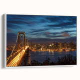 Vintage poster art of San Francisco skyline in vibrant colors on extra large framed canvas, ideal for living room decor.