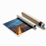 Extra large rolled print of San Francisco skyline with soft pastel shades, ideal for classy bathroom wall art.