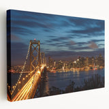 San Francisco skyline in muted gray and blue on large stretched canvas, ideal for kitchen wall art.