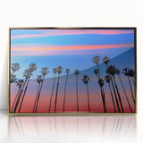Large art print of Santa Barbara landscape in mid-century modernist style, framed in gold acrylic.
