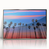 Mid-century modernist art depicting Santa Barbara scenery in muted tones on a framed acrylic print.