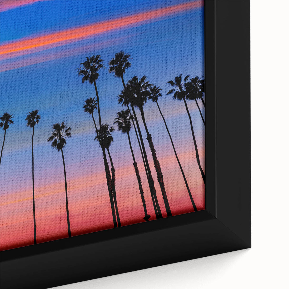 Extra large framed canvas depicting a textured, colorful Santa Barbara scenery in black, ideal for living room decor.